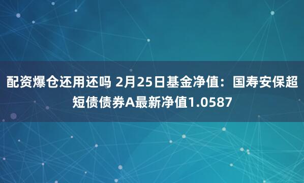 配资爆仓还用还吗 2月25日基金净值：国寿安保超短债债券A最新净值1.0587